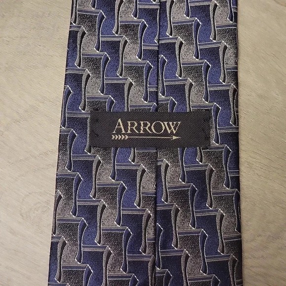 🛍Arrow Grey Blue Abstract‎ Silk Mens Neck Tie - Picture 2 of 5